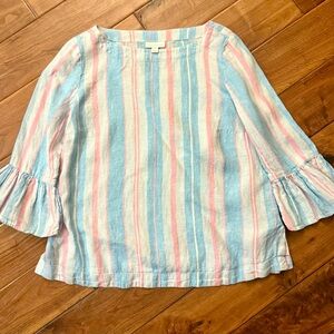 Charter Club Women’s Striped Ruffle-Sleeve Linen Top
